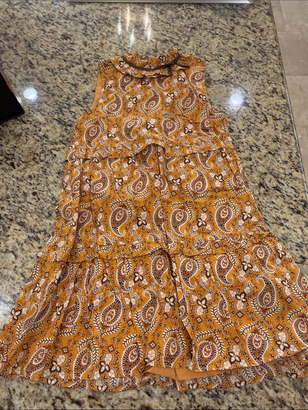 Janie and Jack Mustard Paisley Tiered Dress